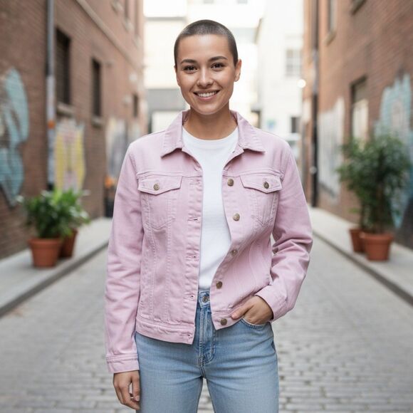 Free People Jean Jacket Womens Lilac Purple Customized Button Front Crop L - Picture 1 of 10